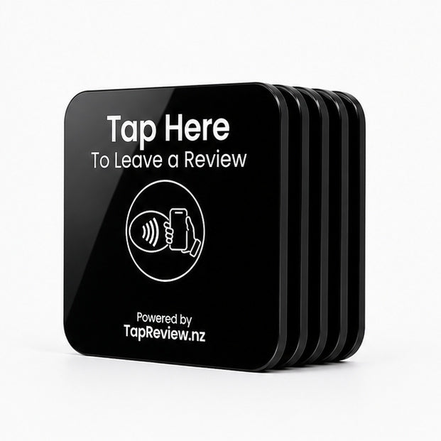 5-pack of TapReview NFC Google review cards for restaurants